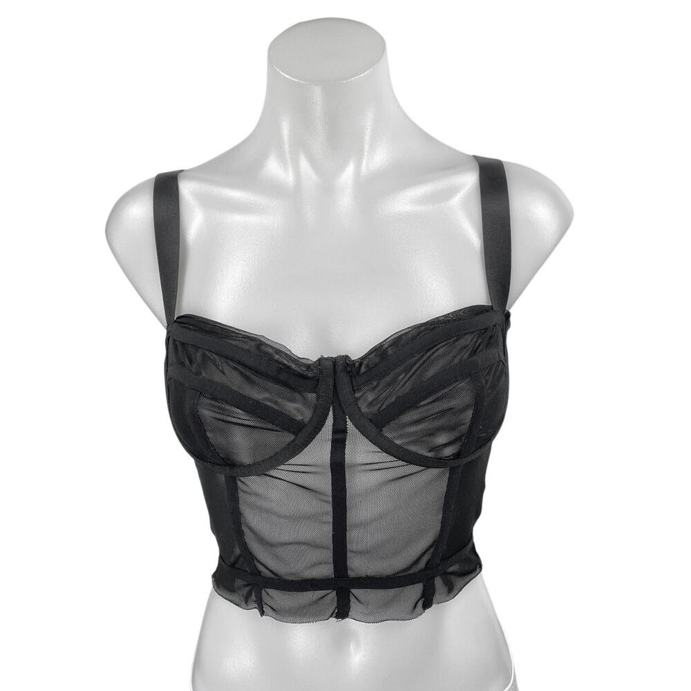 Guizio Zita Black Sleeveless Sheer Mesh Corset Bustier Camisole Crop Top Size S
